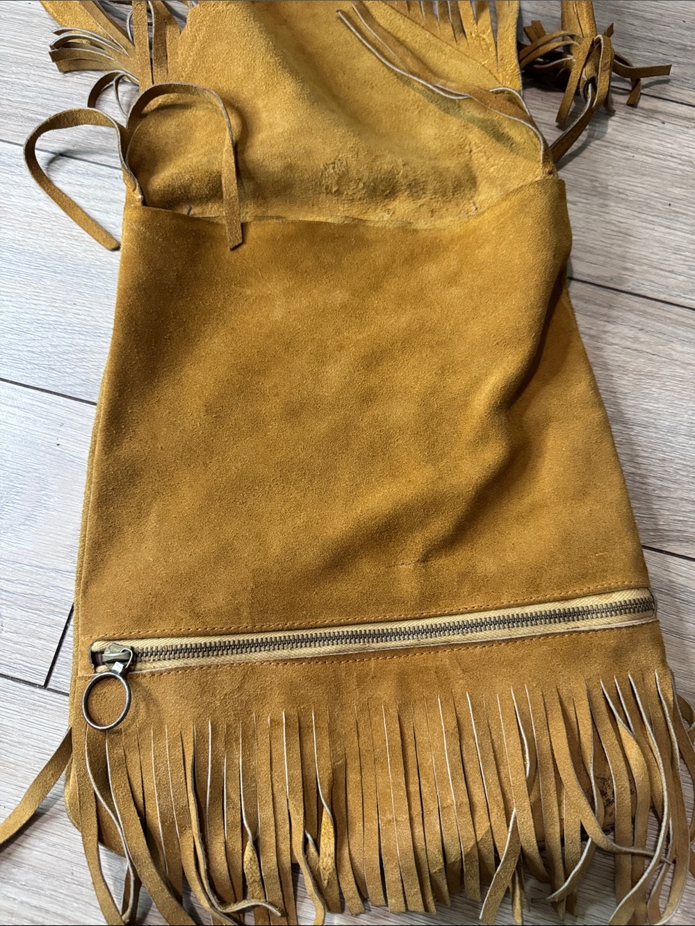 Hand Made Fringed Suede Crossbody Bag - Mustard - Picture 4 of 11